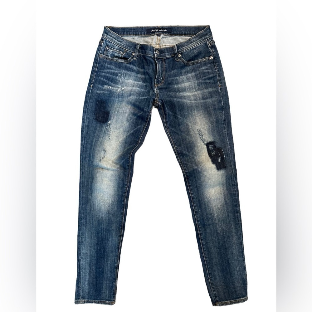 Driftwood skinny jeans with distressed patch marks size 28